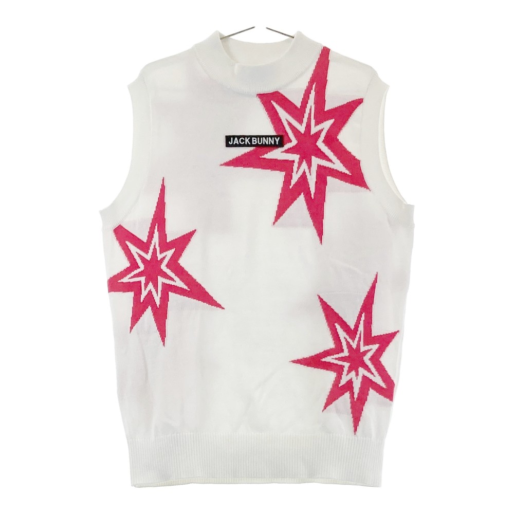 JACK BUNNY ジャックバニー 2023年モデル ハイネック ニットベスト 総柄 ホワイト系 1 【中古】ゴルフウェア レディース