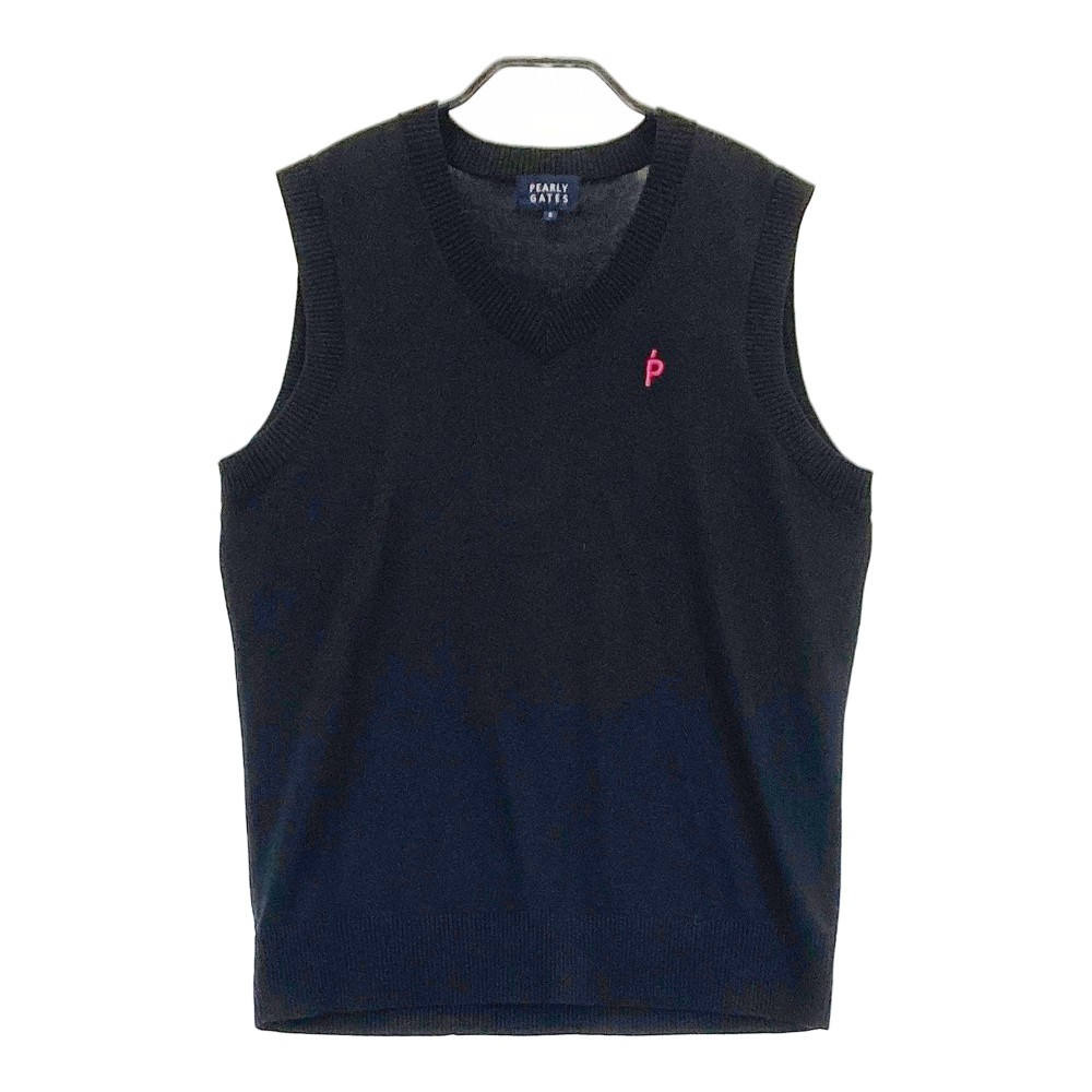 PEARLY GATES パーリーゲイツ 2023年モデル Vネック ニットベスト ブラック系 2 【中古】ゴルフウェア レディース
