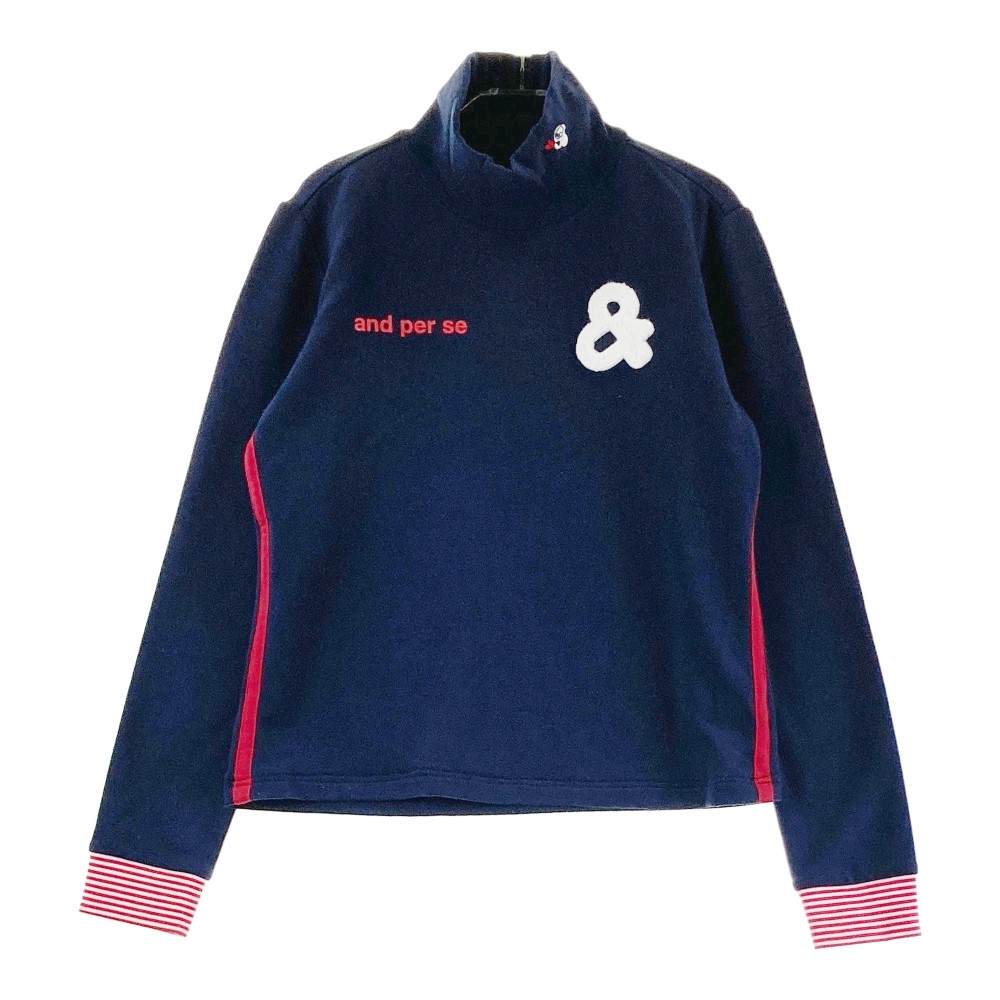AND PER SE アンパスィ 裏起毛 ハイネック 長袖Tシャツ ネイビー系 M 【中古】ゴルフウ