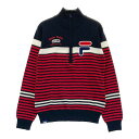 FILA GOLF フィラゴルフ ハーフジップ 長袖ニットセーター ボーダー柄 レッド系 M 【中古】ゴルフウェア レディース