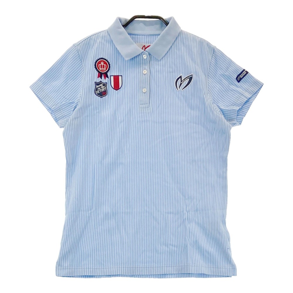 MASTER BUNNY EDITION マスターバニーエディション 半袖 ポロシャツ ワッペン ストライプ柄 ブルー系 2 【中古】ゴルフウェア レディース