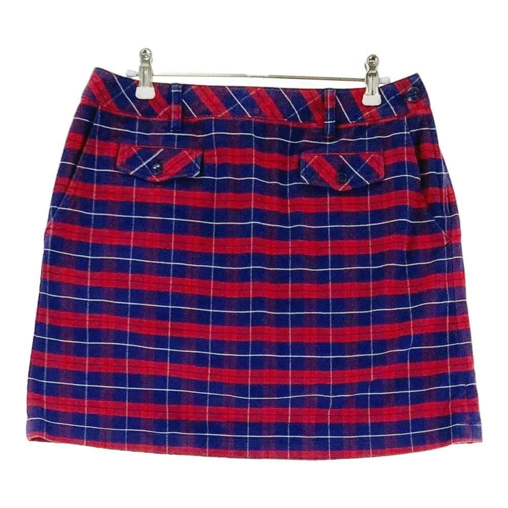 23区GOLF ニジュウサンクゴルフ ストレッチスカート チェック柄 レッド系 70 【中古】ゴルフウェア レディース