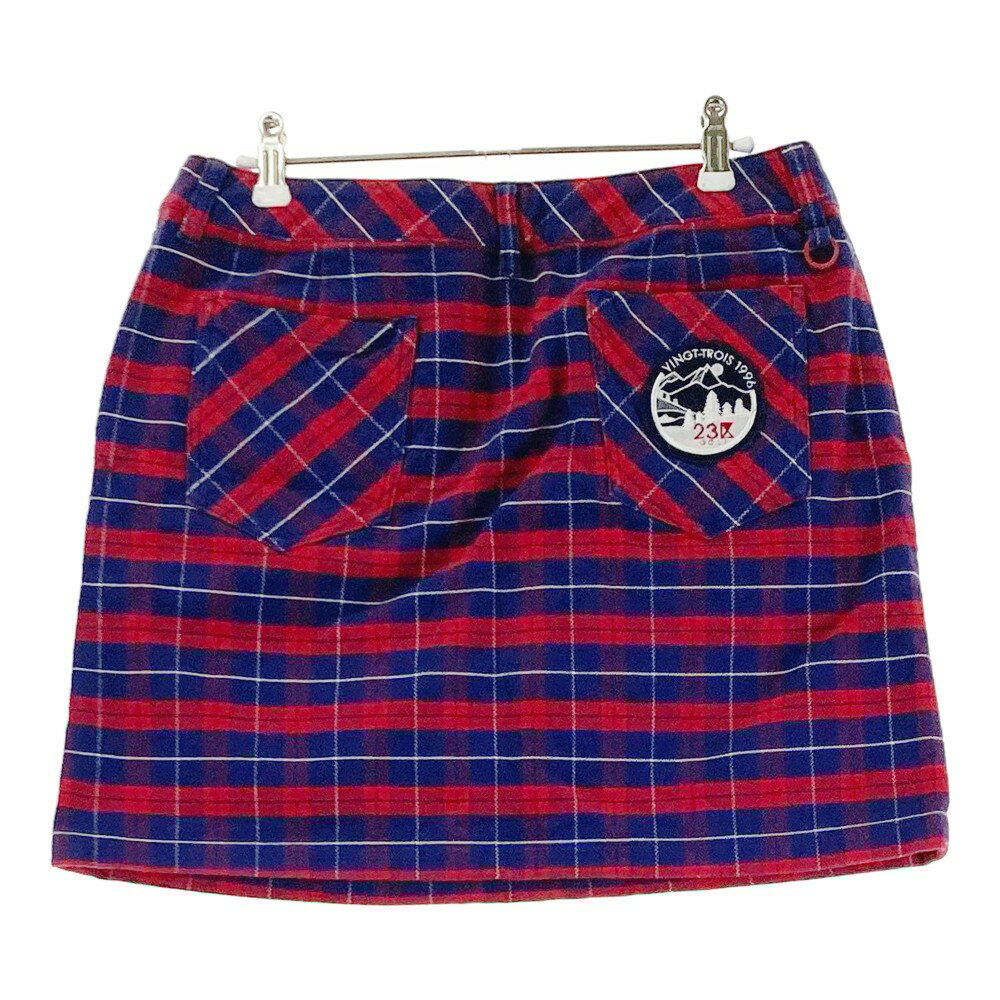 23区GOLF ニジュウサンクゴルフ ストレッチスカート チェック柄 レッド系 70 【中古】ゴルフウェア レディース