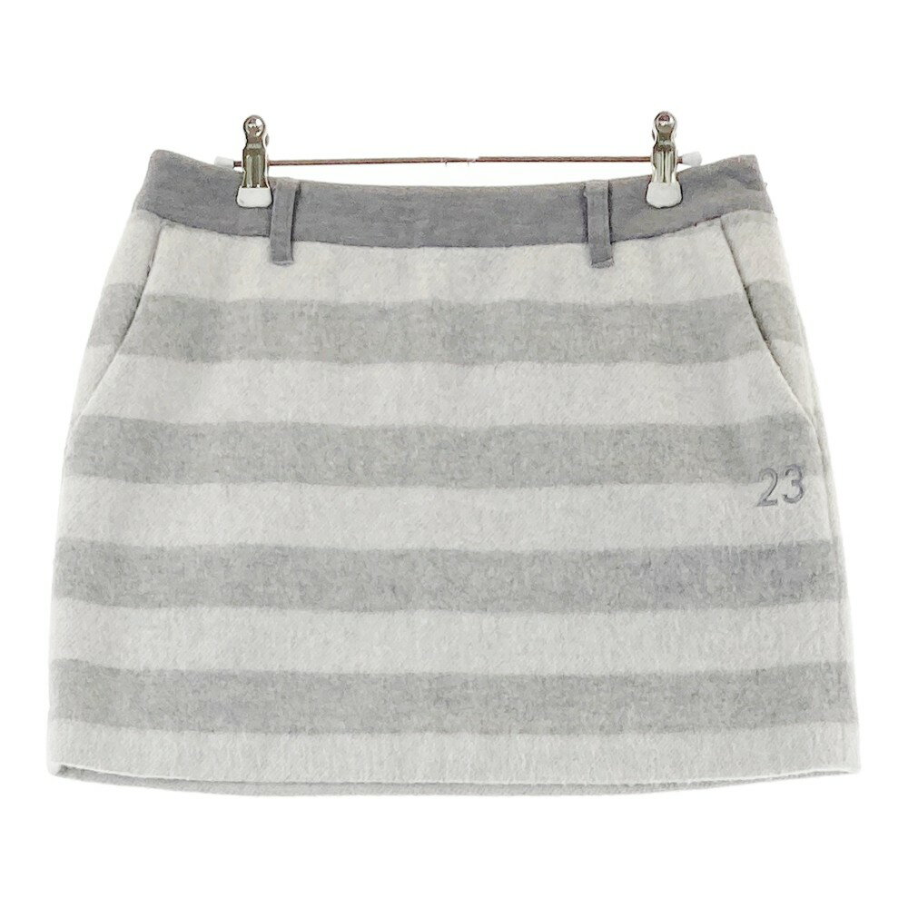 23区GOLF ニジュウサンクゴルフ 裏地付 ニットスカート ボーダー柄 グレー系 67 【中古】ゴルフウェア ..