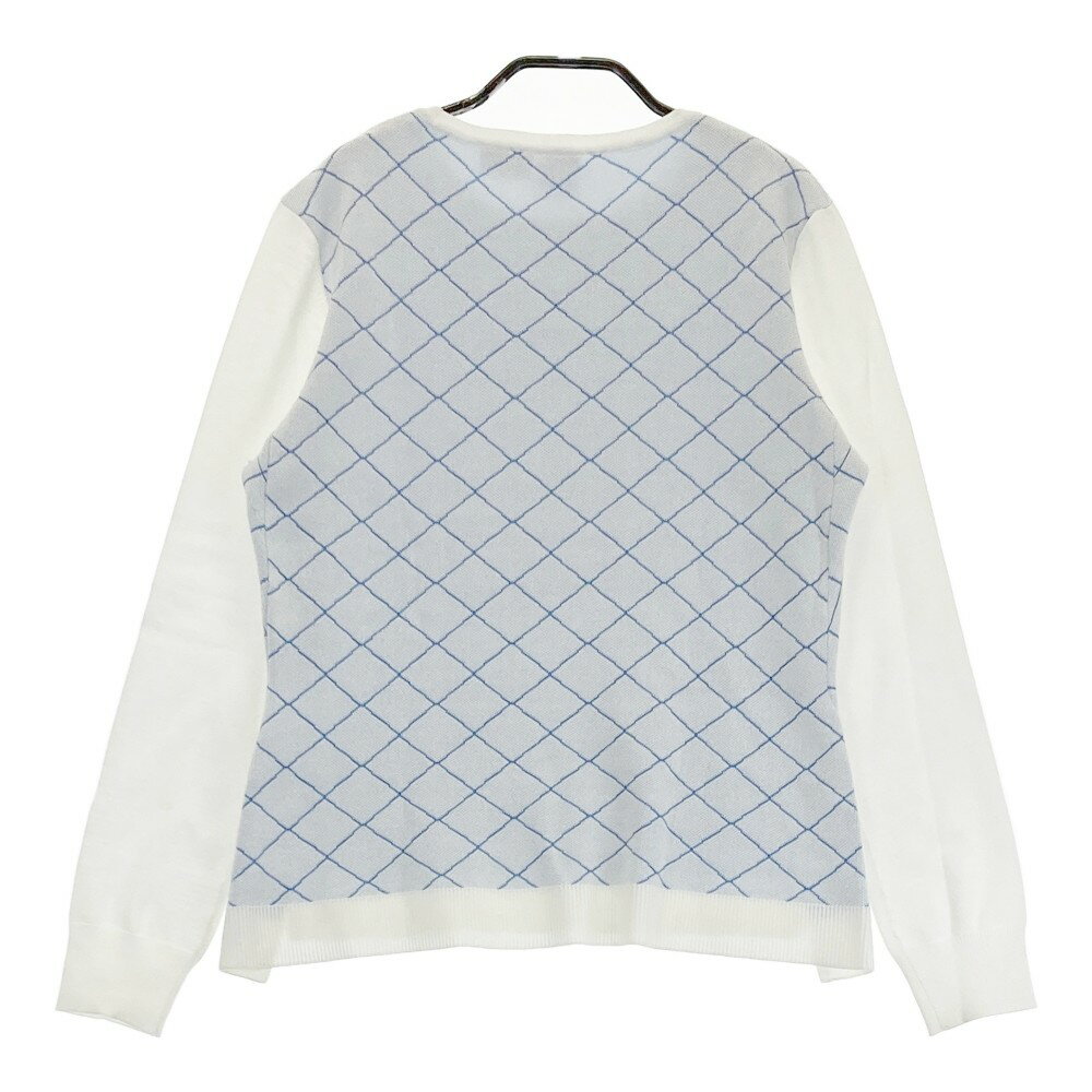 DESCENTE GOLF デサントゴルフ ニットセーター チェック柄 ホワイト系 L 【中古】ゴルフウェア レディース