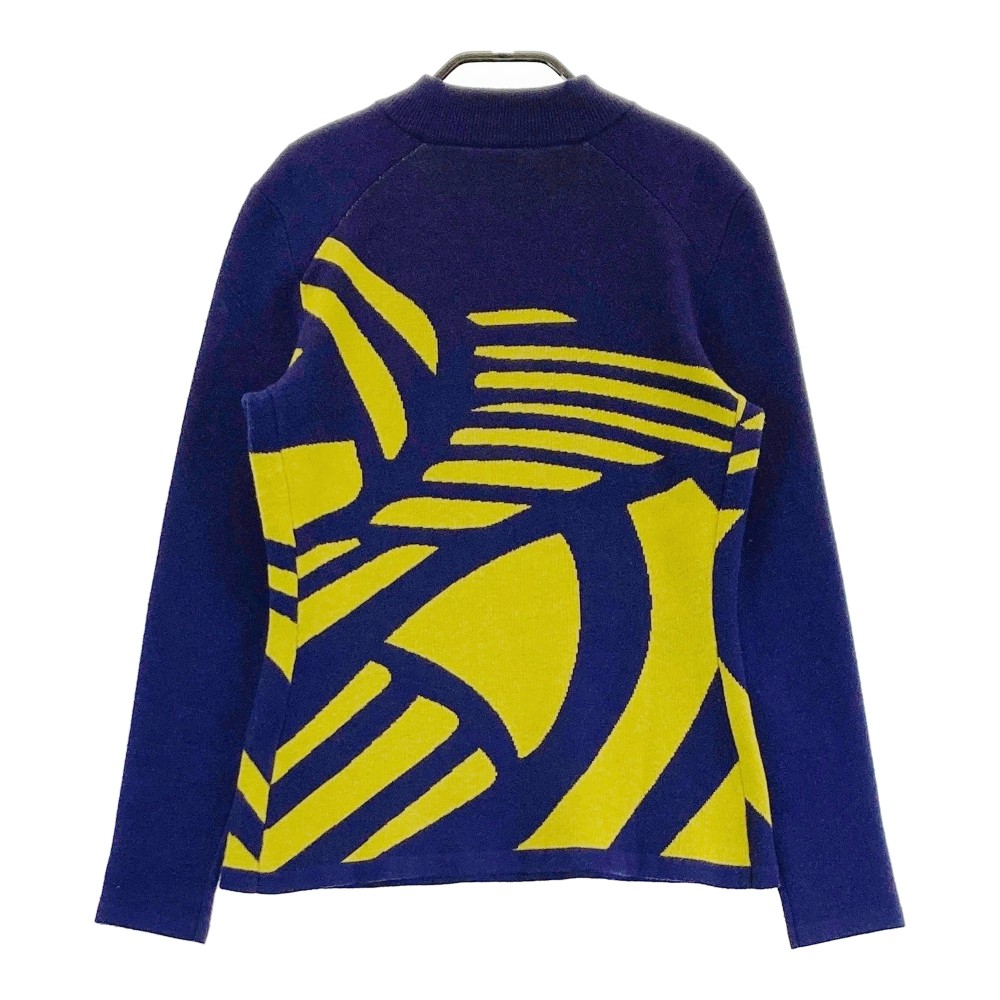 DESCENTE GOLF デサントゴルフ 斜めジップ 長袖ニットセーター 総柄 パープル系 M 【中古】ゴルフウェア レディース