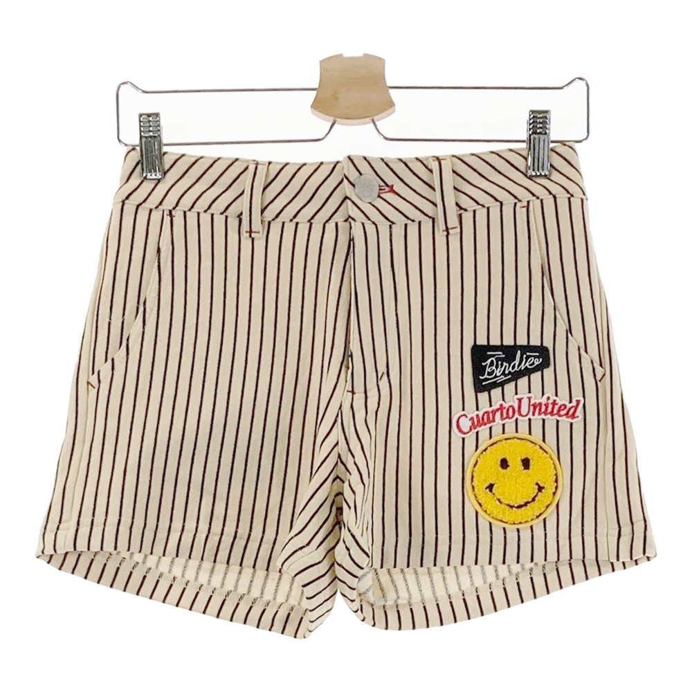 CUARTO UNITED クアルトユナイテッド ショートパンツ ニコちゃん ストライプ柄 ベージュ系 S 【中古】ゴルフウェア レディース