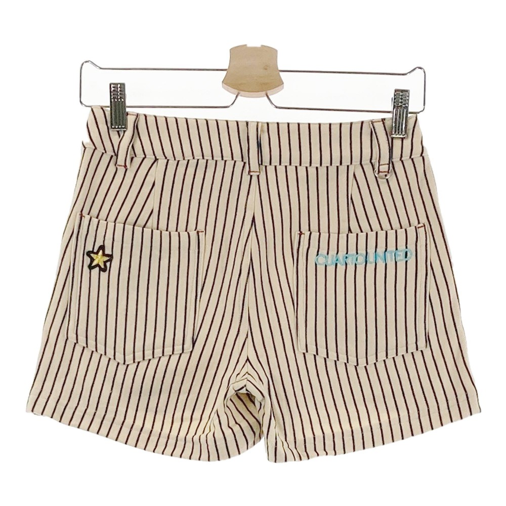 CUARTO UNITED クアルトユナイテッド ショートパンツ ニコちゃん ストライプ柄 ベージュ系 S 【中古】ゴルフウェア レディース