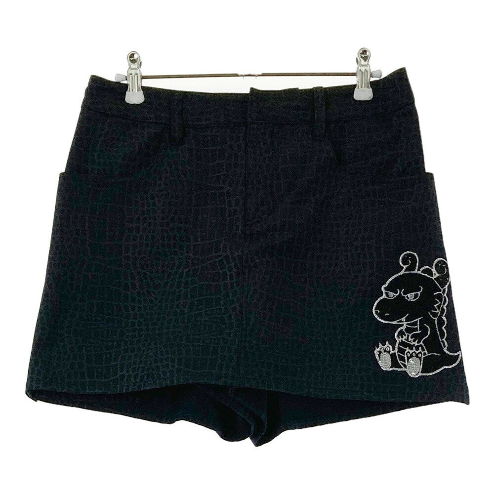 DANCE WITH DRAGON ダンスウィズドラゴン キュロットスカート チビドラ 総柄 ブラック系 2 【中古】ゴルフウェア レディース