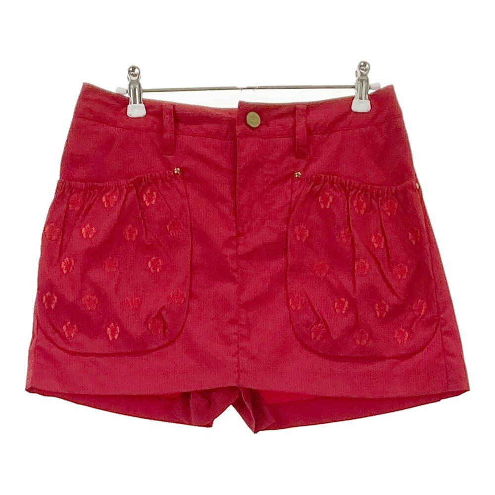 DANCE WITH DRAGON ダンスウィズドラゴン キュロットスカート シアサッカー ストライプ柄 レッド系 3 【中古】ゴルフウェア レディース