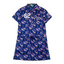 CUARTO UNITED クアルトユナイテッド 半袖ワンピース ヤシの木柄 ネイビー系 M 【中古】ゴルフウェア レディース
