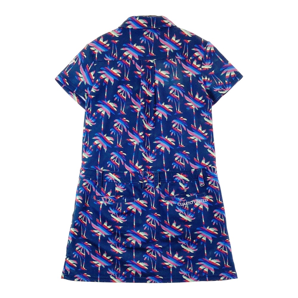 CUARTO UNITED クアルトユナイテッド 半袖ワンピース ヤシの木柄 ネイビー系 M 【中古】ゴルフウェア レディース