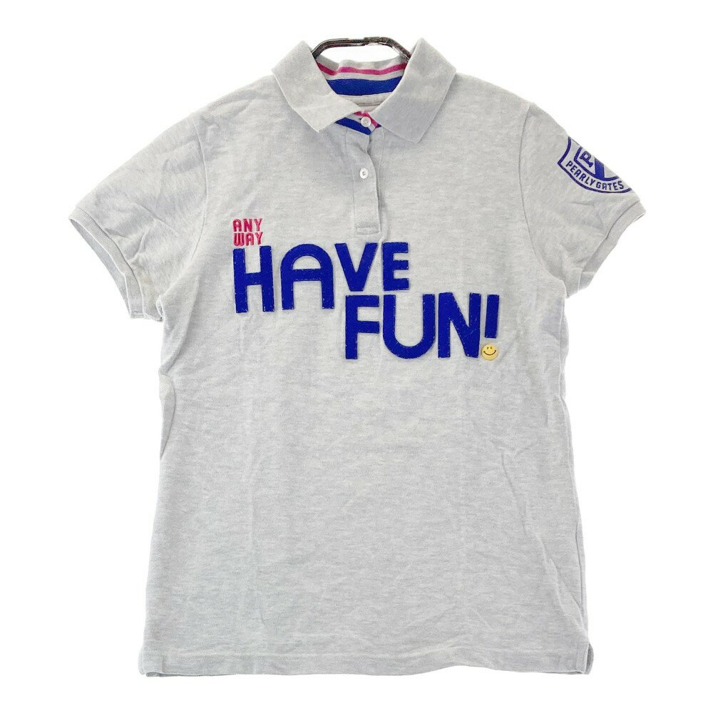 PEARLY GATES パーリーゲイツ 半袖ポロシャツ ニコちゃん グレー系 1 【中古】ゴルフウェア レディース
