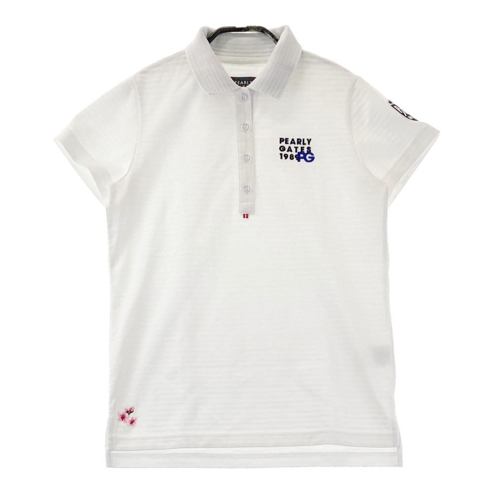 PEARLY GATES パーリーゲイツ 半袖ポロシャツ ボーダー柄 ホワイト系 0 【中古】ゴルフウェア レディース