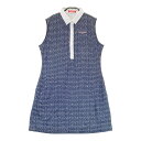 marie claire sport マリクレール スポール ノースリーブワンピース 総柄 ネイビー系 LL 【中古】ゴルフウェア レディース