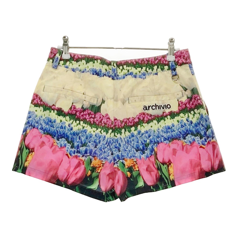 ARCHIVIO アルチビオ 裏地付 ショートパンツ チューリップ柄 ピンク系 38 【中古】ゴルフウェア レディース