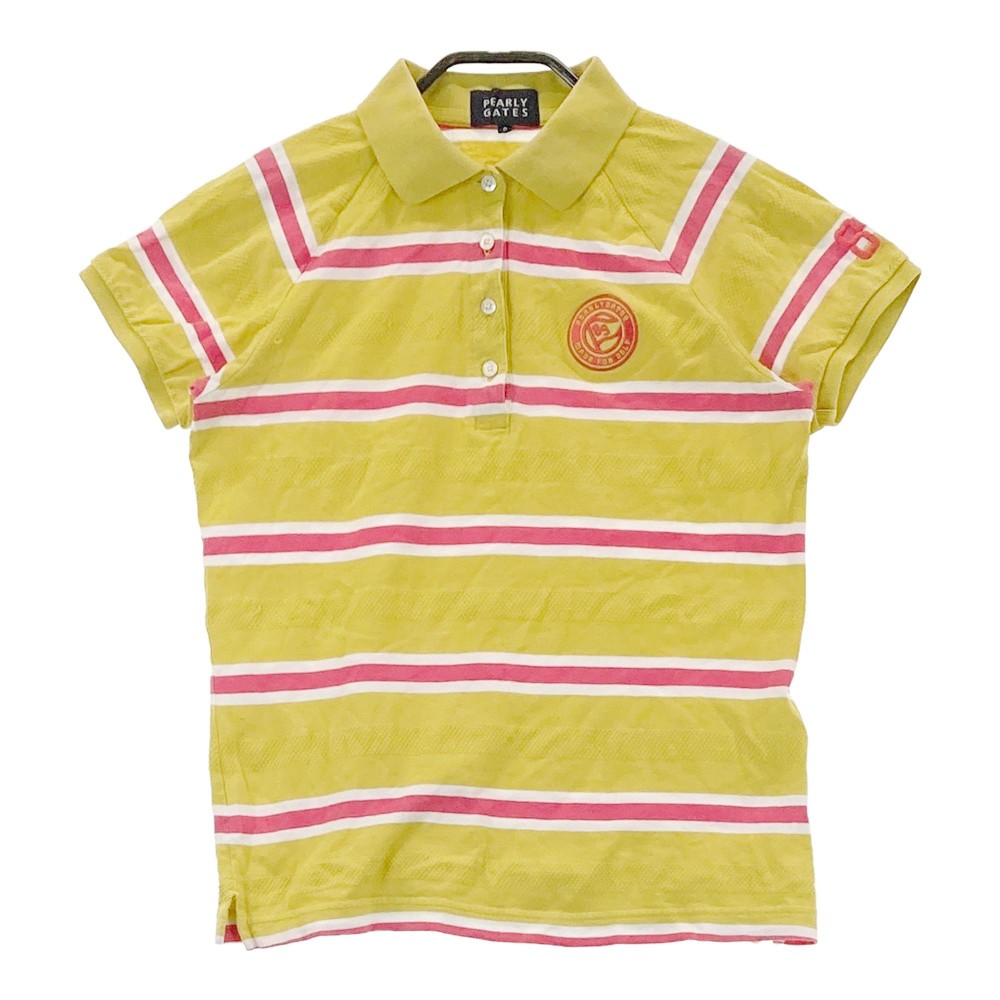 PEARLY GATES パーリーゲイツ 半袖ポロシャツ ボーダー柄 イエロー系 0 【中古】ゴルフウェア レディース
