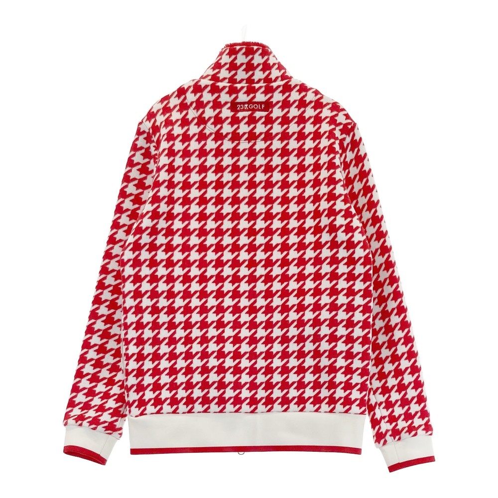 23区GOLF ニジュウサンクゴルフ 裏起毛 ニット ジップジャケット 千鳥格子柄 レッド系 1 【中古】ゴルフウェア レディース