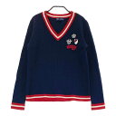 23区GOLF ニジュウサンクゴルフ ウール Vネック ニットセーター ネイビー系 2 【中古】ゴルフウェア レディース