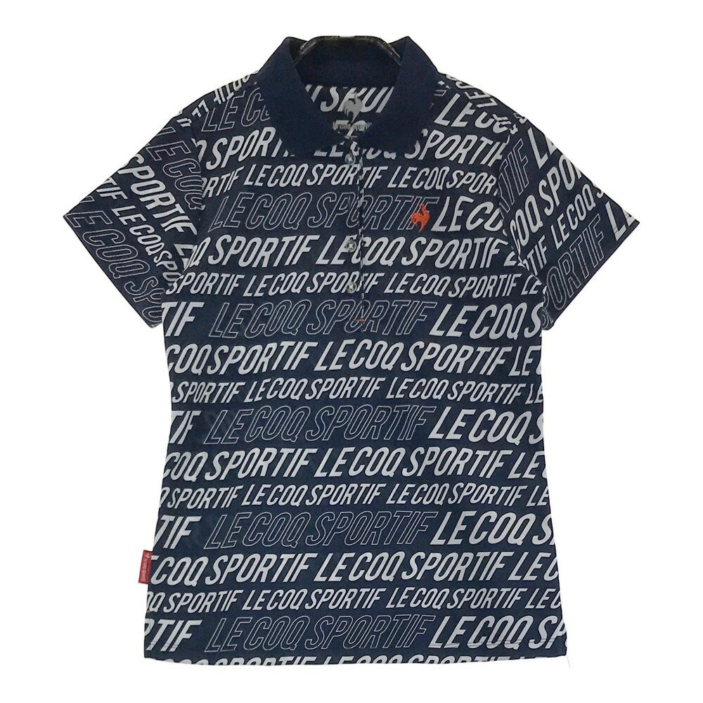 LE COQ GOLF ルコックゴルフ 半袖ポロシャツ 総柄 ネイビー系 L 【中古】ゴルフウェア レディース