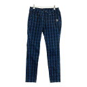 PEARLY GATES パーリーゲイツ ストレッチパンツ 千鳥格子柄 ネイビー系 1 【中古】ゴルフウェア レディース
