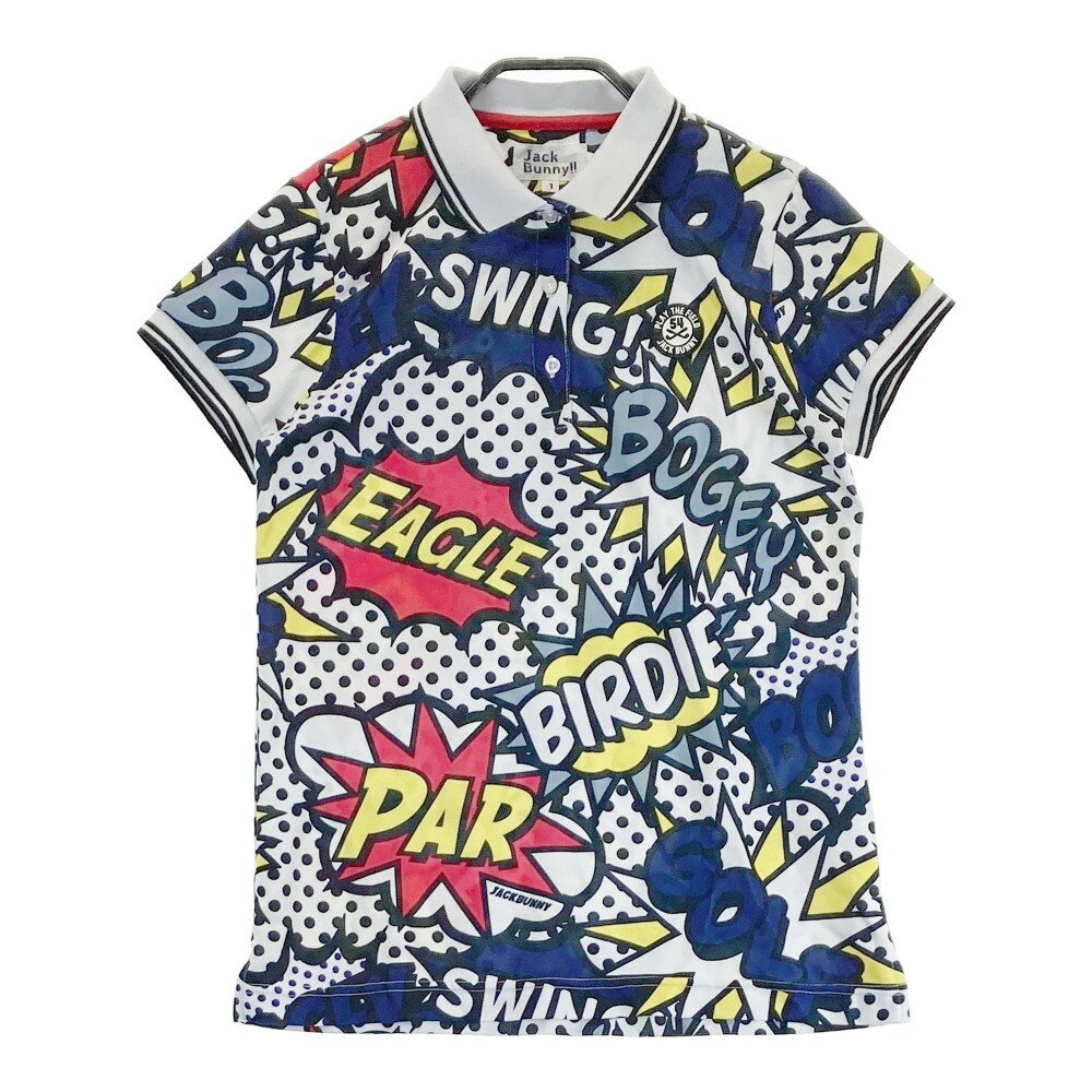 JACK BUNNY ジャックバニー 半袖ポロシャツ コミック柄 ホワイト系 1 【中古】ゴルフウェア レディース