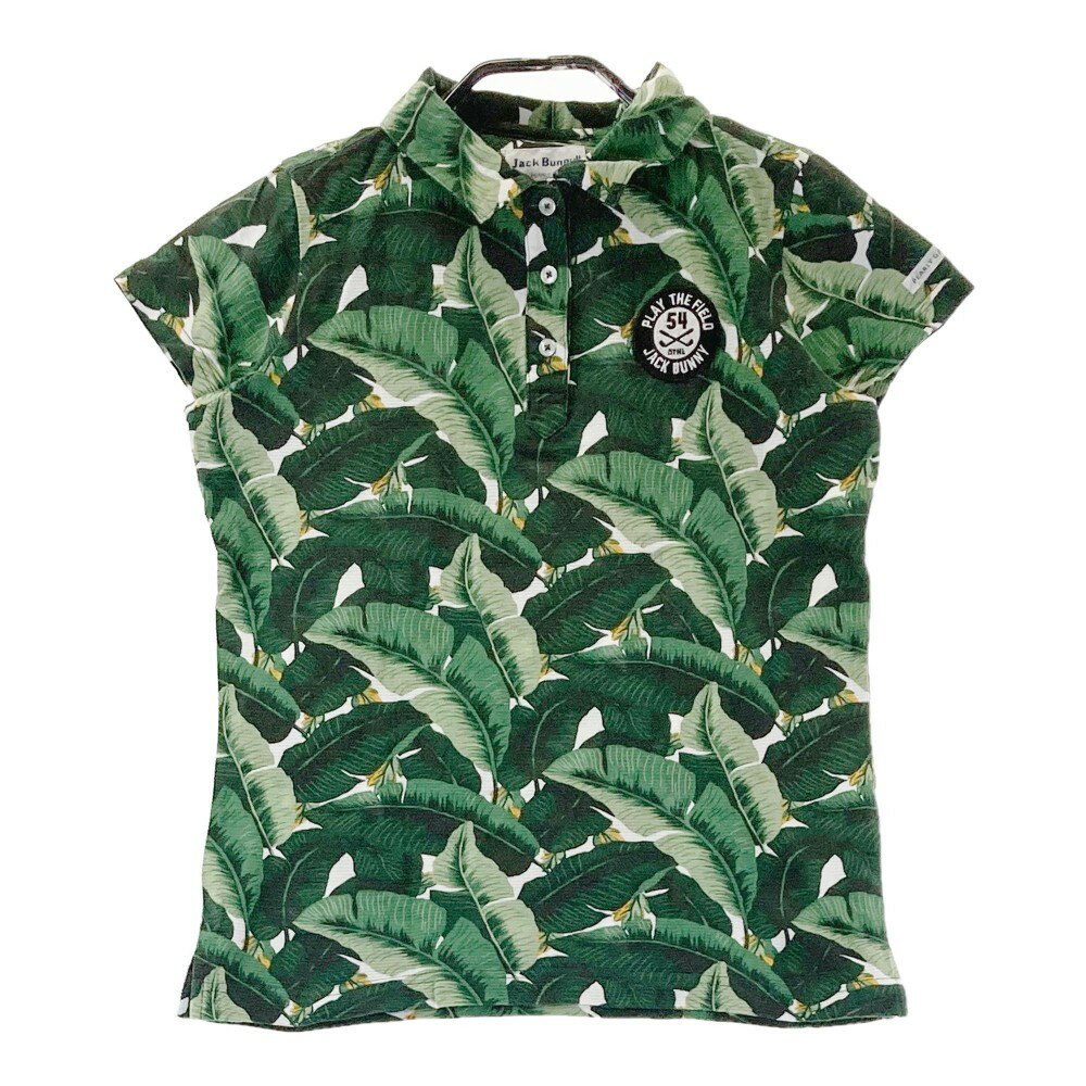 JACK BUNNY ジャックバニー 半袖ポロシャツ ボタニカル 総柄 グリーン系 0 【中古】ゴルフウェア レデ..
