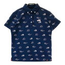 NEW BALANCE GOLF ニューバランス 半袖ポロシャツ 総柄 ネイビー系 1 【中古】ゴルフウェア レディース