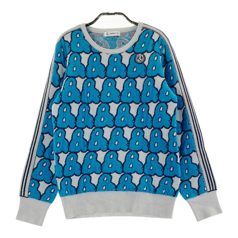 AND PER SE アンパスィ ウール混 ニットセーター 総柄 ブルー系 M 【中古】ゴルフウェア レディース