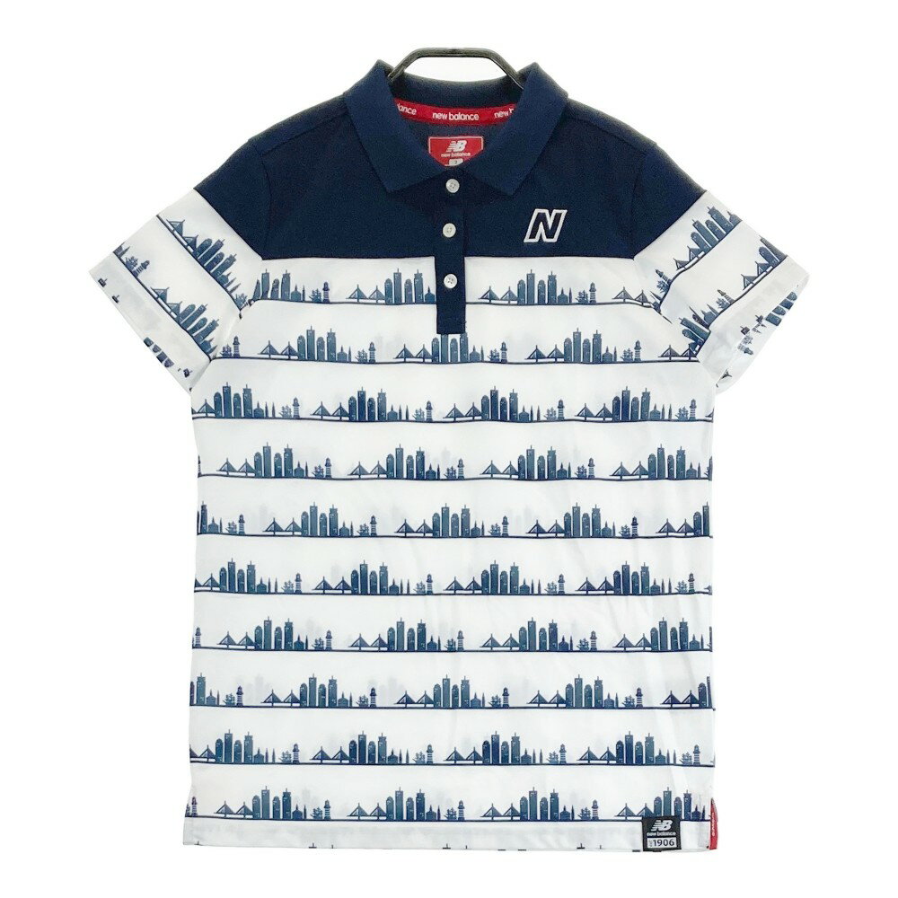 NEW BALANCE GOLF ニューバランス 半袖ポロシャツ 総柄 ホワイト系 2 【中古】ゴルフウェア レディース