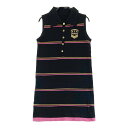 LE COQ GOLF ルコックゴルフ ×DURAS ノースリーブポロ ワンピース ボーダー柄 ブラック系 S 【中古】ゴルフウェア レディース