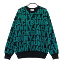 JACK BUNNY ジャックバニー クルーネック ニットセーター ロゴ 総柄 グリーン系 1 【中古】ゴルフウェア レディース