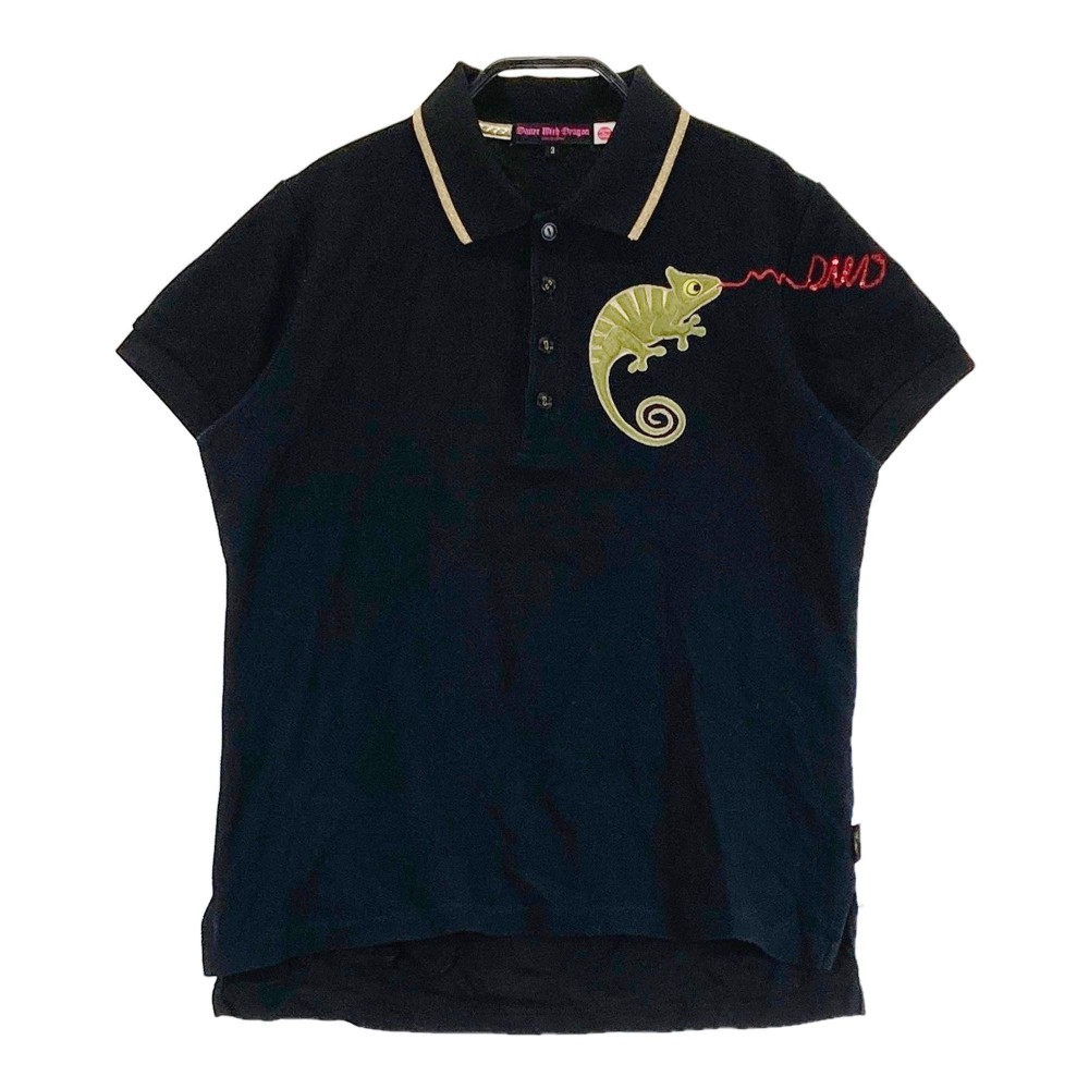 DANCE WITH DRAGON ダンスウィズドラゴン 半袖ポロシャツ カメレオン ブラック系 3 【中古】ゴルフウェア レディース