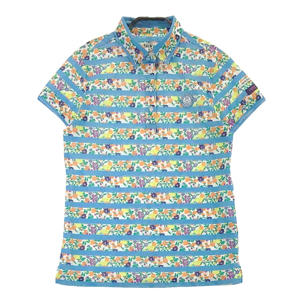 JACK BUNNY ジャックバニー 半袖ポロシャツ ボタンダウン ボーダー 花柄 ブルー系 1 【中古】ゴルフウ..