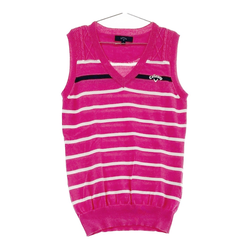 CALLAWAY キャロウェイ Vネック ニットベスト ボーダー柄 ピンク系 M 【中古】ゴルフウェア レディース