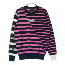 DANCE WITH DRAGON ダンスウィズドラゴン ニットセーター スパンコール ボーダー柄 ピンク系 2 【中古】ゴルフウェア レディース
