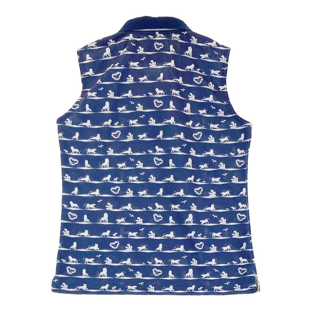 SAMANTHA THAVASA サマンサタバサ ×Disney ノースリーブポロシャツ ライオンキング総柄 ネイビー系 【中古】ゴルフウェア レディース