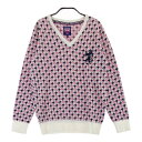 ADMIRAL アドミラル ウール混 Vネック ニットセーター 千鳥格子柄 ピンク系 M 【中古】ゴルフウェア レディース