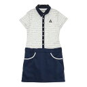 LE COQ GOLF ルコックゴルフ 半袖 ワンピース 総柄 ホワイト系 S 【中古】ゴルフウェア レディース