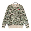 MUNSING WEAR マンシングウェア ; 長袖 ニットセーター リトルピート 総柄 カーキ系 M 【中古】ゴルフウェア レディース