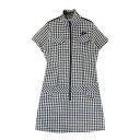 FILA GOLF フィラゴルフ ハーフジップ 半袖ワンピース シアサッカー ギンガムチェック柄 ブラック系 M 【中古】ゴルフウェア レディース