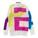 PEARLY GATES パーリーゲイツ モヘヤ混 ハイネック ニットセーター BIGロゴ ホワイト系 1 【中古】ゴルフウェア レディース