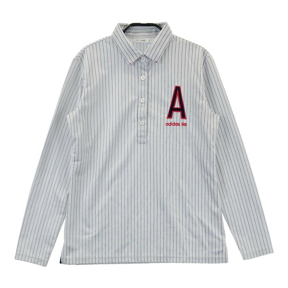 ADIDAS GOLF アディダスゴルフ N68208 長袖ポロシャツ ストライプ柄 グレー系 M 【中古】ゴルフウェア ..