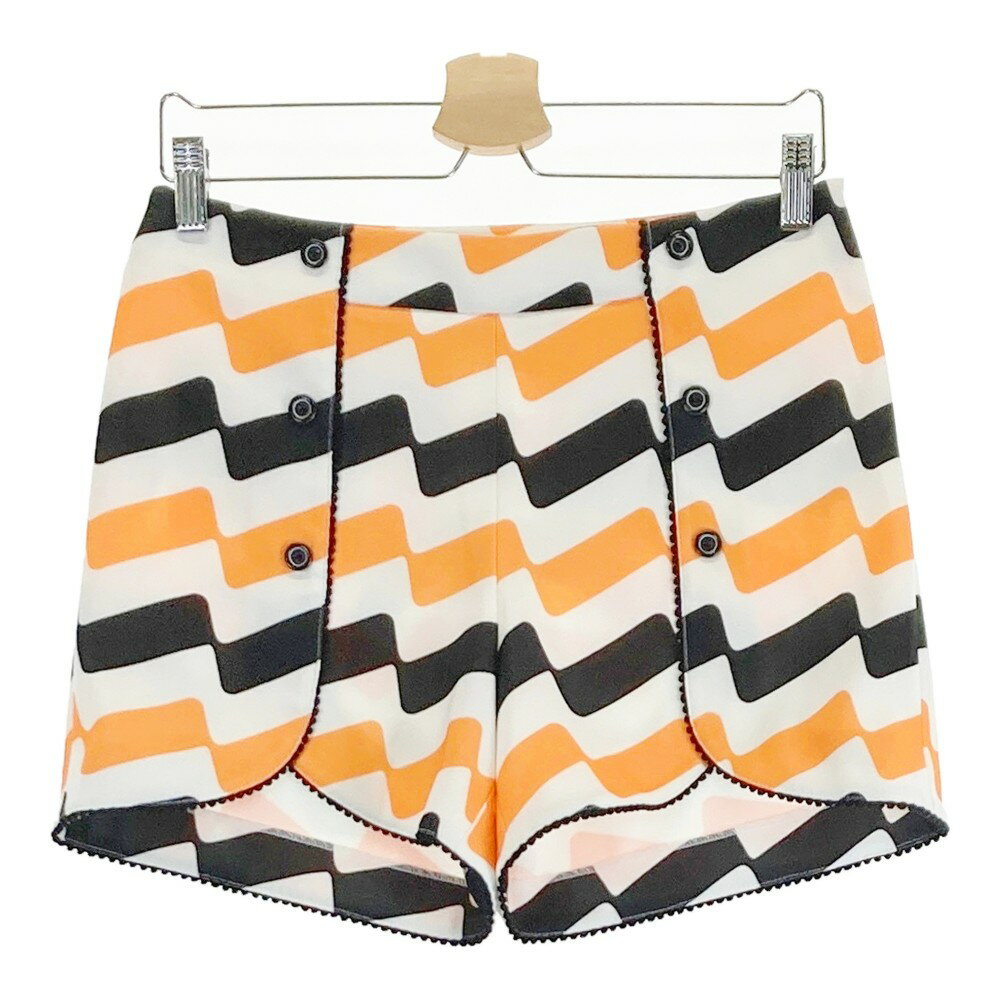 23区GOLF ニジュウサンクゴルフ ストレッチ ショートパンツ 総柄 オレンジ系 2 【中古】ゴルフウェア レディース