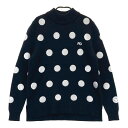 PEARLY GATES パーリーゲイツ ウール モックネック ニットセーター ニコちゃん ドット柄 ネイビー系 0 【中古】ゴルフウェア レディース