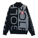 CUARTO UNITED クアルトユナイテッド ハイネック 長袖ニットセーター 総柄 ブラック系 S 【中古】ゴルフウェア レディース