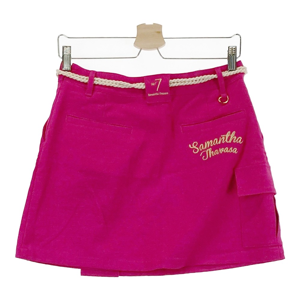 SAMANTHA THAVASA サマンサタバサ No7 麻混 スカート ピンク系 40 【中古】ゴルフウェア レディース