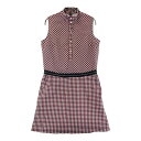 LANVIN SPORT ランバン スポール ノースリーブワンピース チェック柄 レッド系 40 【中古】ゴルフウェア レディース