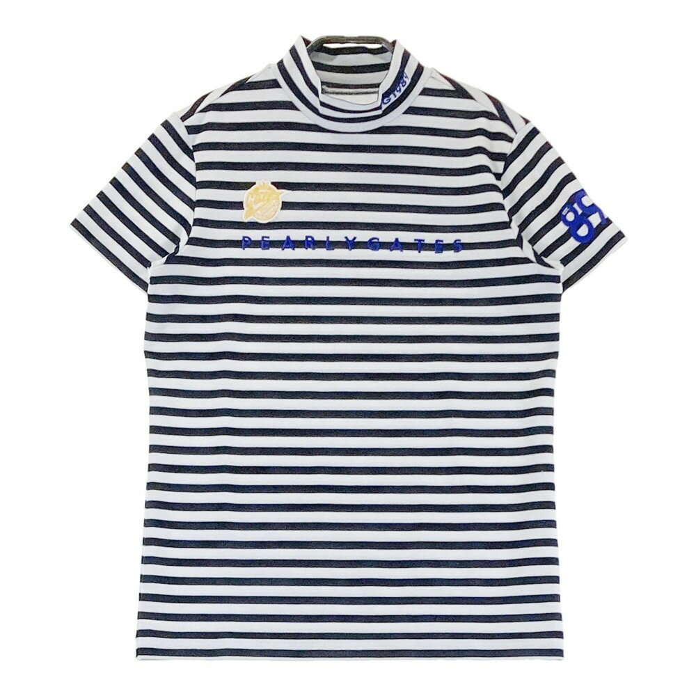 PEARLY GATES パーリーゲイツ ハイネック半袖Tシャツ ボーダー柄 ホワイト系 1 【中古】ゴルフウェア レディース