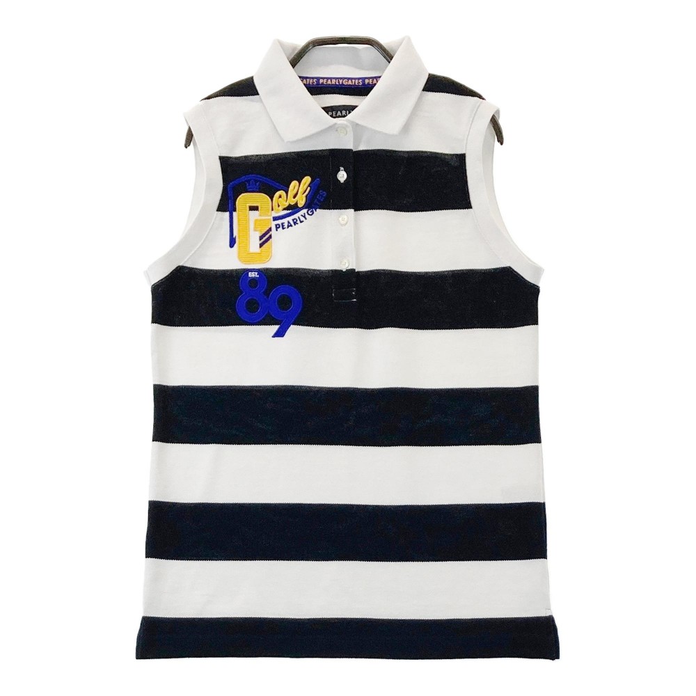 PEARLY GATES パーリーゲイツ ノースリーブ ポロシャツ ボーダー柄 ネイビー系 1 【中古】ゴルフウェア レディース